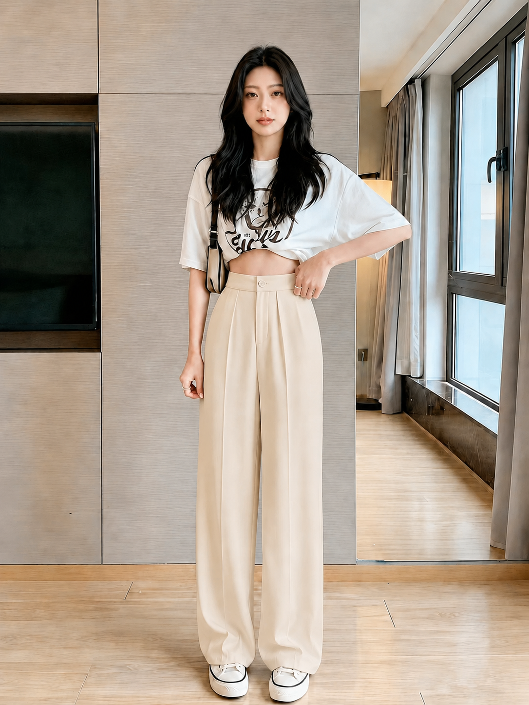 ChickBlush- Everyday Wide Leg Trouser - BEIGE