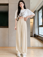 ChickBlush- Everyday Wide Leg Trouser - BEIGE