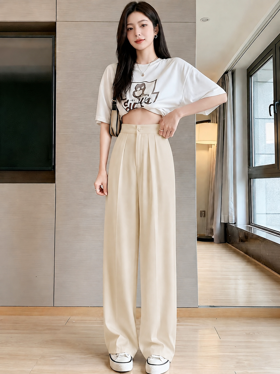 ChickBlush- Everyday Wide Leg Trouser - BEIGE