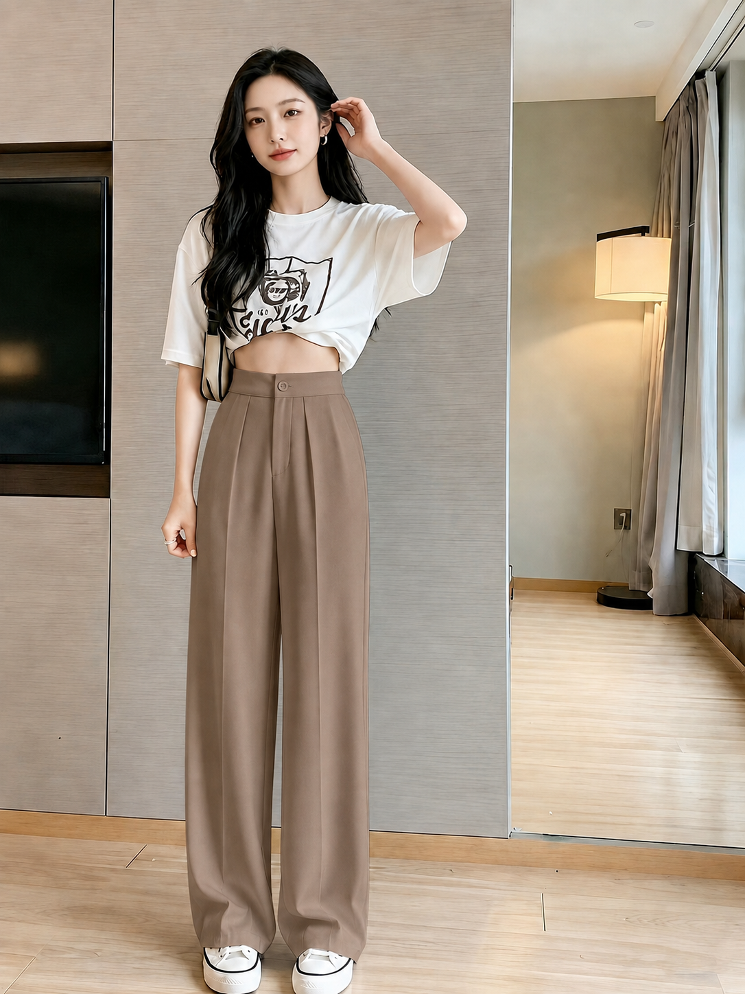 ChickBlush- Everyday Wide Leg Trouser - EARTH BROWN