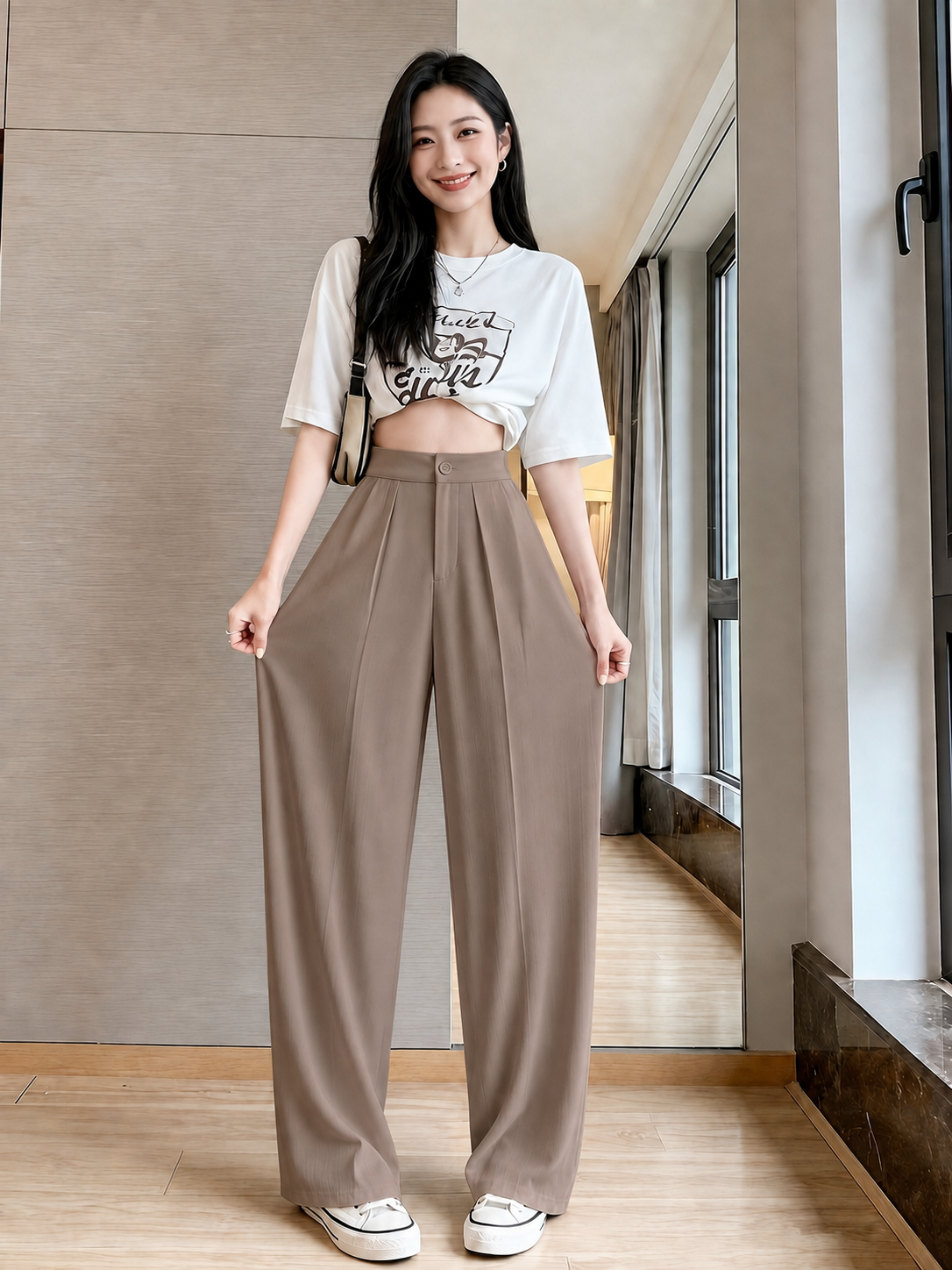 ChickBlush- Everyday Wide Leg Trouser - EARTH BROWN
