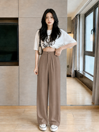ChickBlush- Everyday Wide Leg Trouser - EARTH BROWN