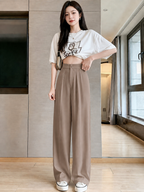 ChickBlush- Everyday Wide Leg Trouser - EARTH BROWN