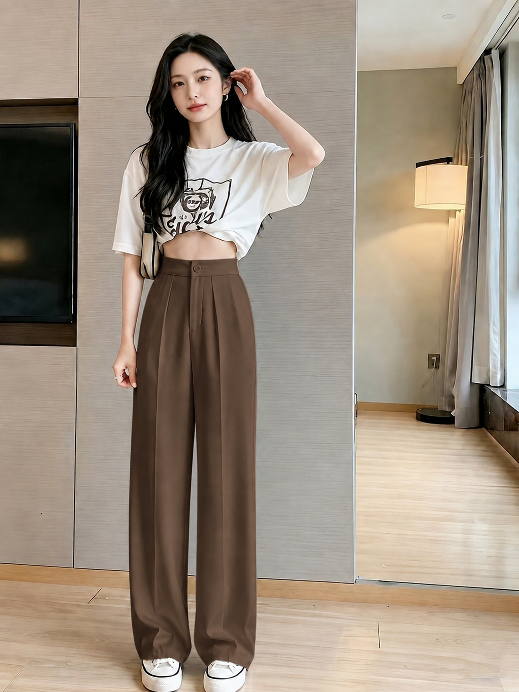 ChickBlush- Everyday Wide Leg Trouser - COCO BROWN