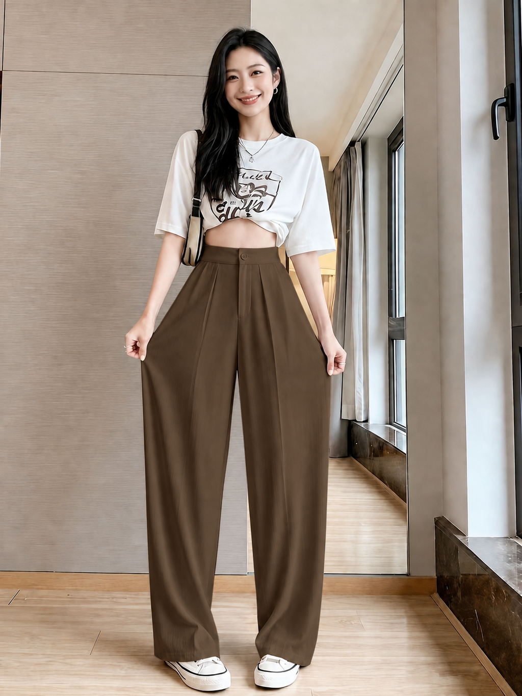 ChickBlush- Everyday Wide Leg Trouser - COCO BROWN