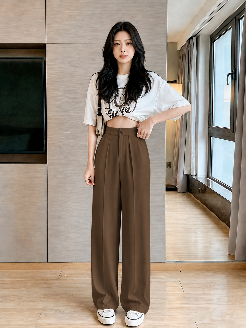 ChickBlush- Everyday Wide Leg Trouser - COCO BROWN