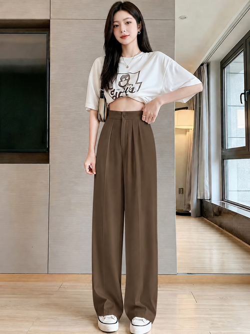 ChickBlush- Everyday Wide Leg Trouser - COCO BROWN