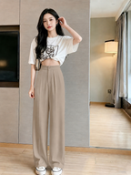 ChickBlush- Everyday Wide Leg Trouser - KHAKI