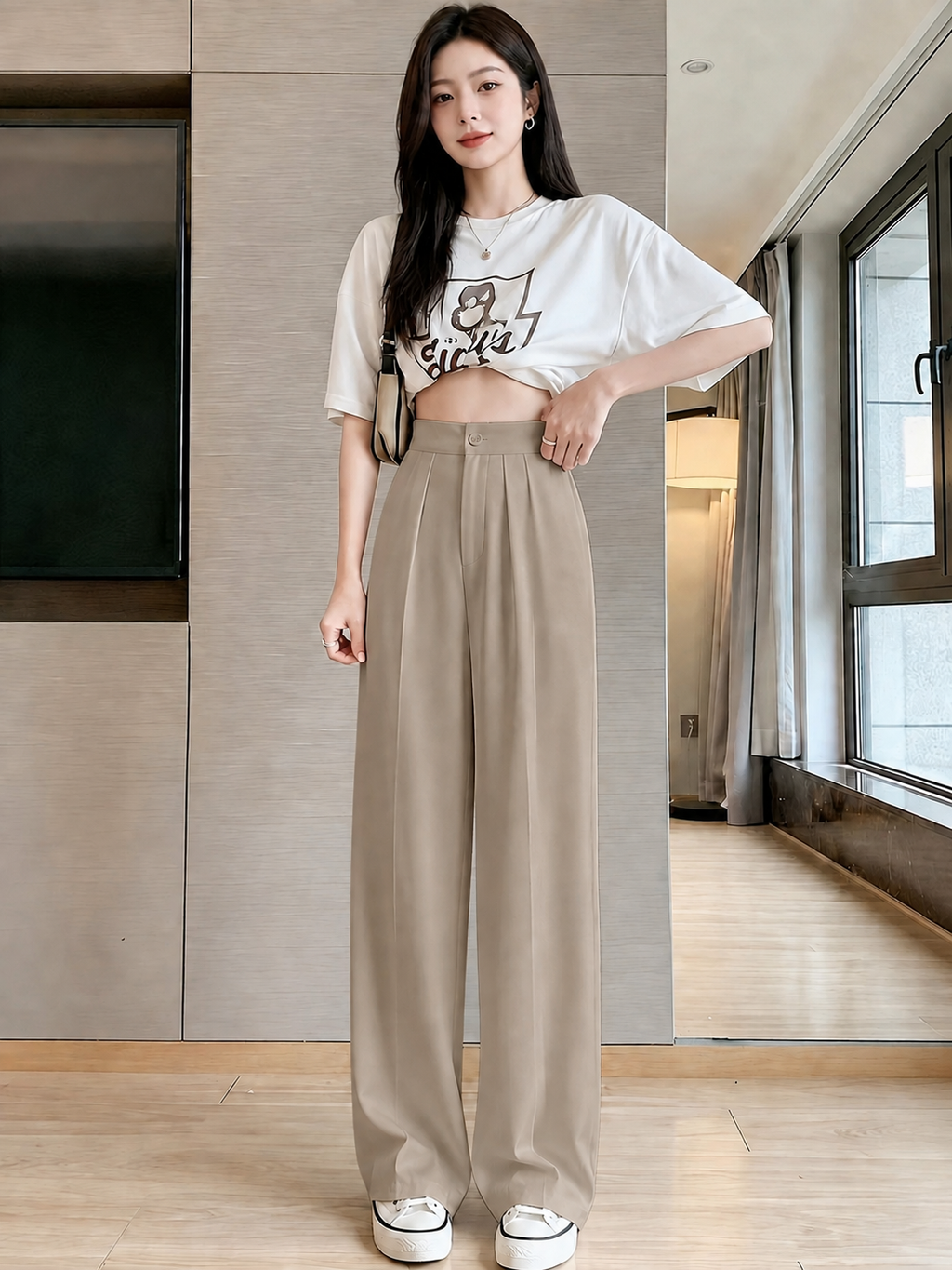 ChickBlush- Everyday Wide Leg Trouser - KHAKI