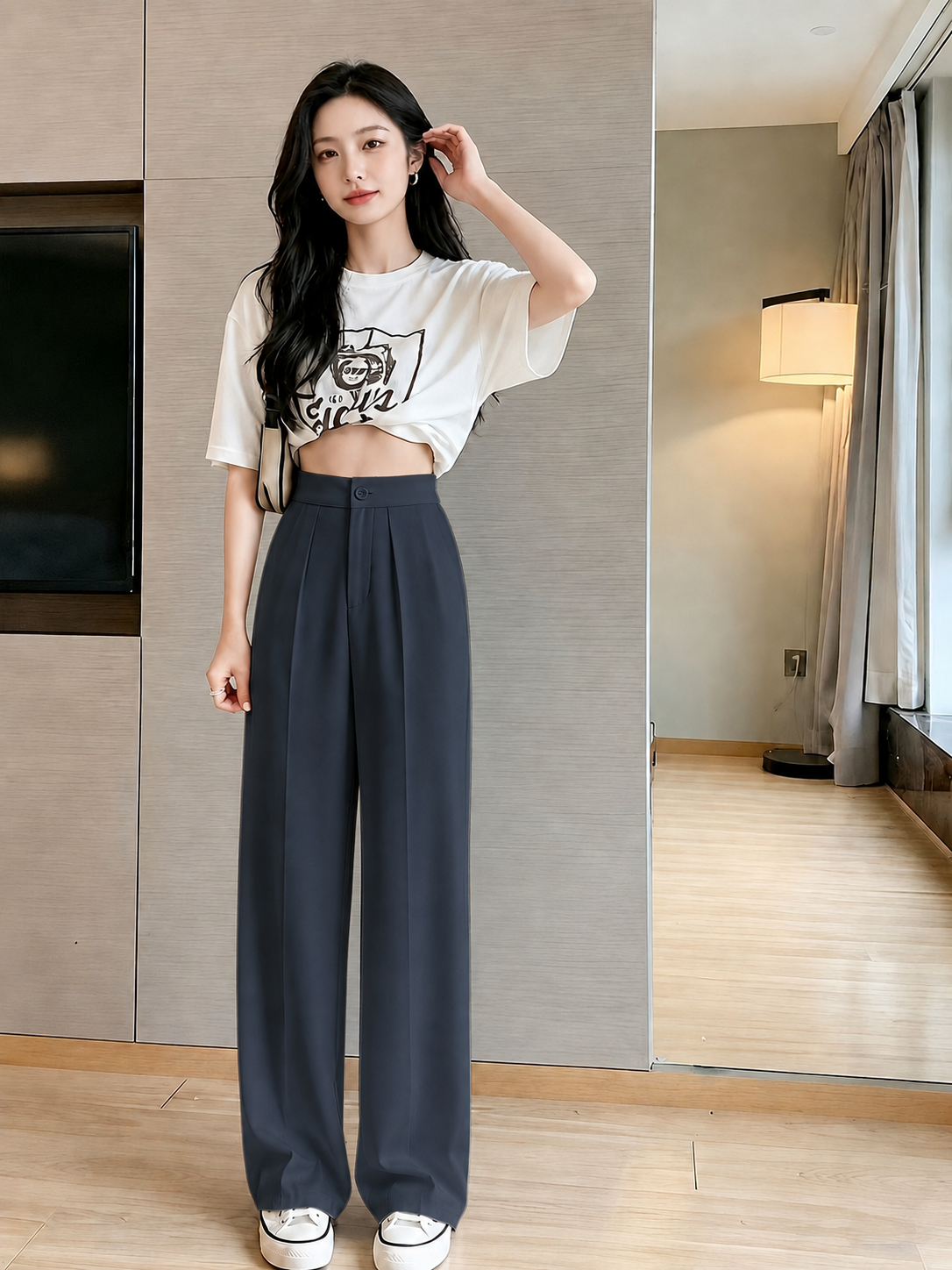 ChickBlush- Everyday Wide Leg Trouser - DARK GREY