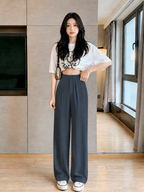 ChickBlush- Everyday Wide Leg Trouser - DARK GREY