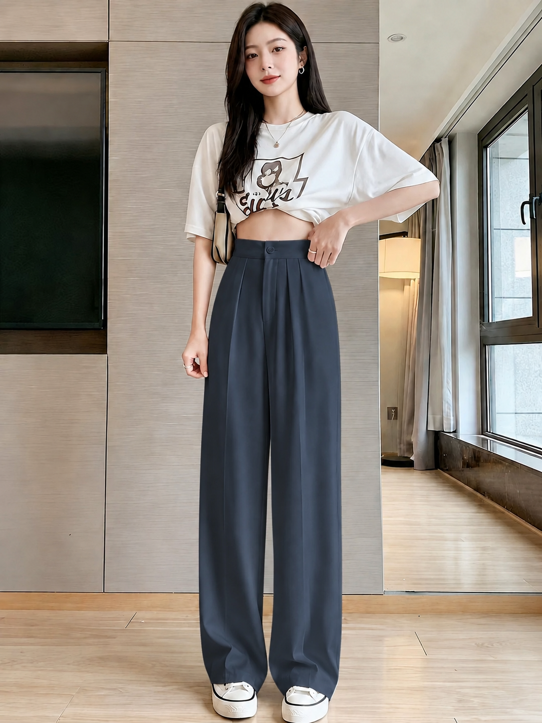 ChickBlush- Everyday Wide Leg Trouser - DARK GREY