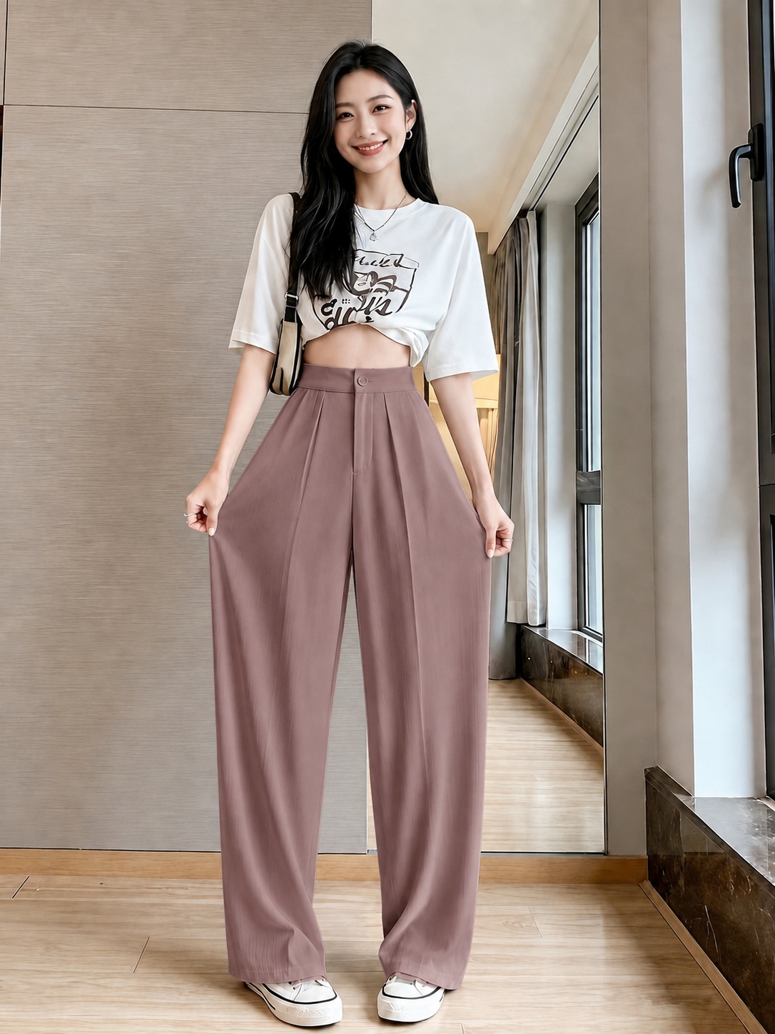 ChickBlush- Everyday Wide Leg Trouser - PINK