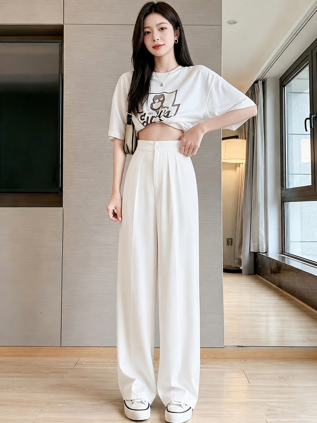 ChickBlush- Everyday Wide Leg Trouser - WHITE