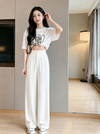 ChickBlush- Everyday Wide Leg Trouser - WHITE