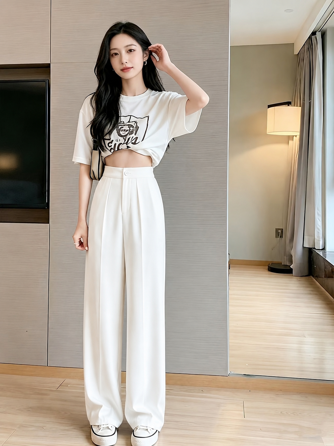 ChickBlush- Everyday Wide Leg Trouser - WHITE
