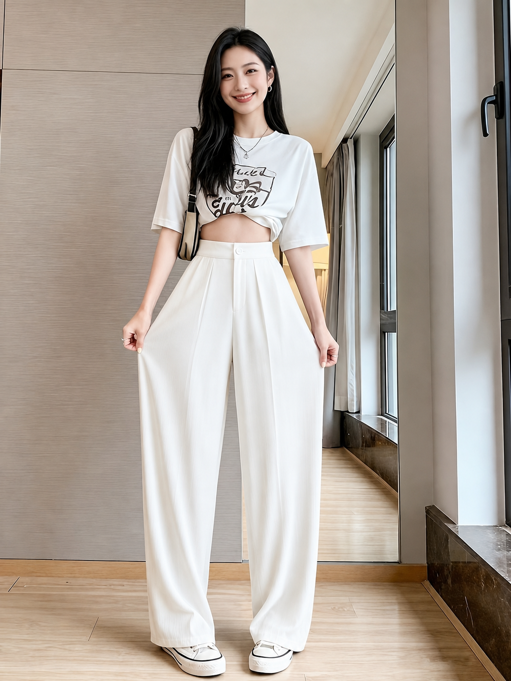 ChickBlush- Everyday Wide Leg Trouser - WHITE