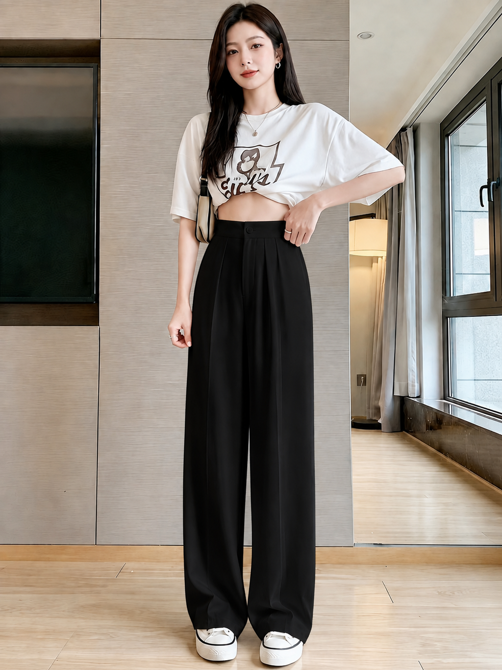 ChickBlush- Everyday Wide Leg Trouser - BLACK