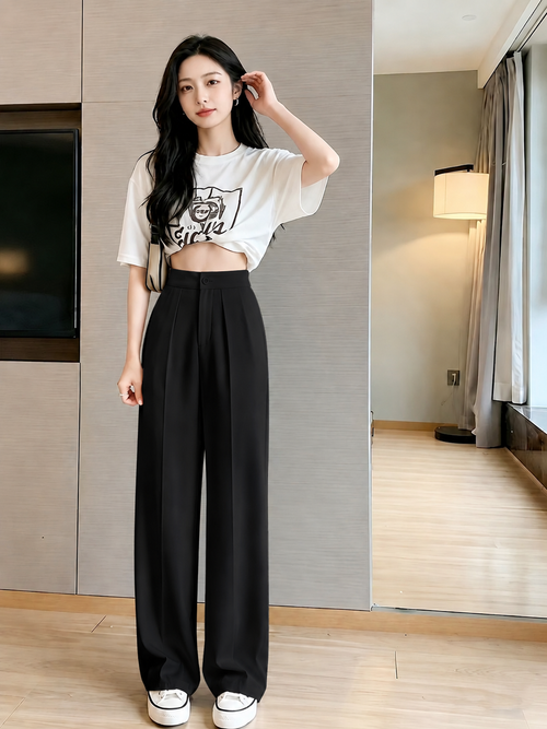 ChickBlush- Everyday Wide Leg Trouser - BLACK
