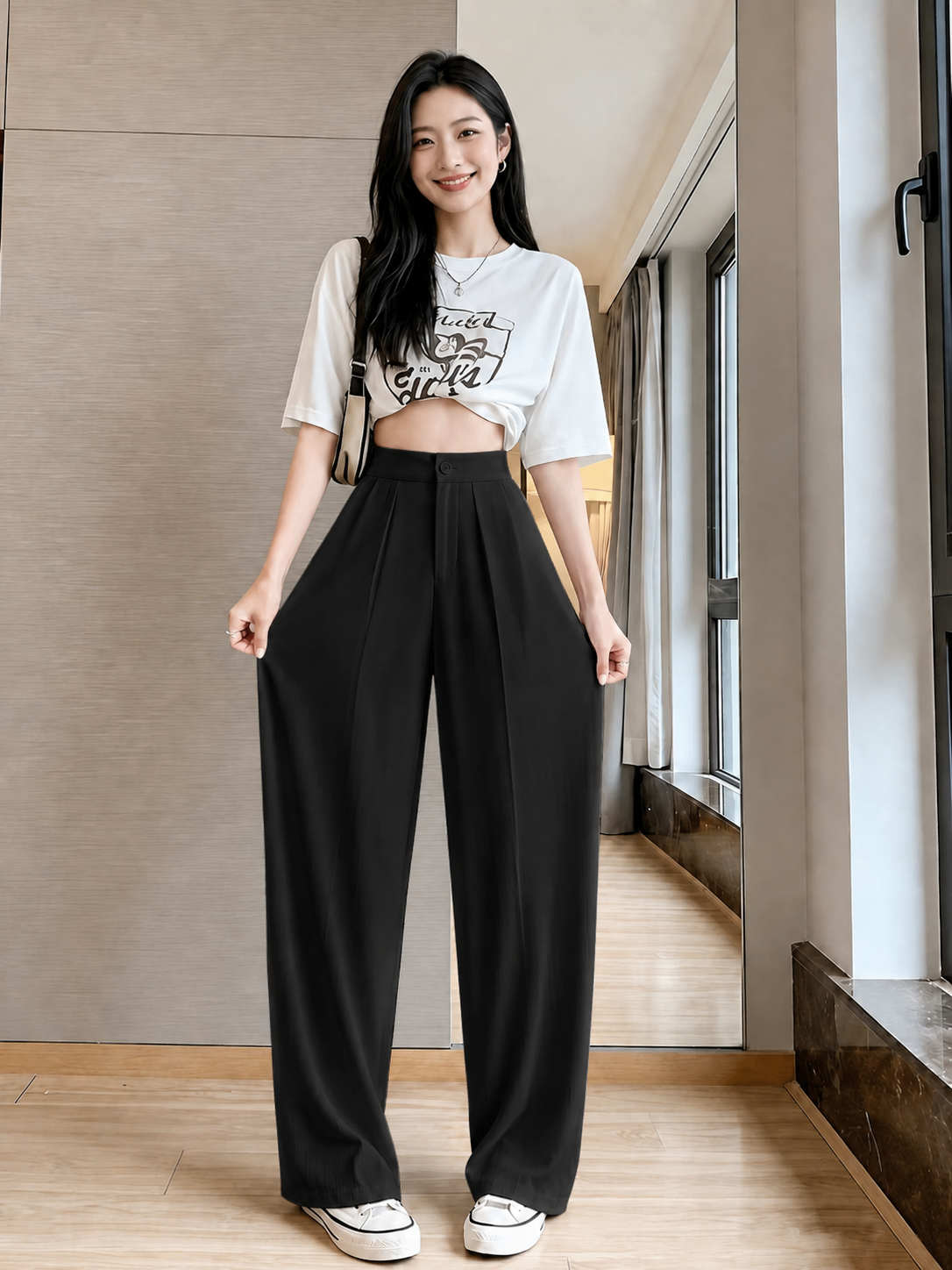 ChickBlush- Everyday Wide Leg Trouser - BLACK