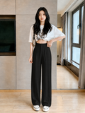 ChickBlush- Everyday Wide Leg Trouser - BLACK